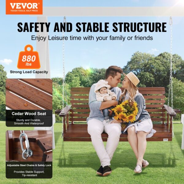 VEVOR Hollywoodschaukel Zedernholz, 1702x710x600mm, Terrassenschaukel für Hof und Garten, verbesserte Tragkraft von ca. 400 kg, robuste Schaukelstuhlbank mit Aufhängeketten für den Außenbereich, braun – Bild 2