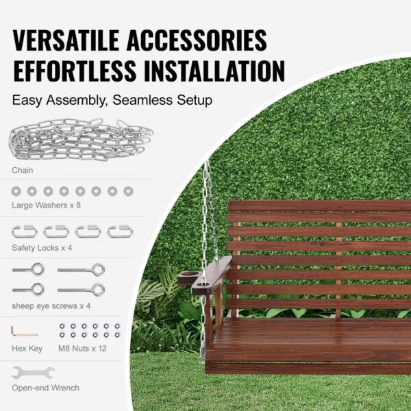 VEVOR Hollywoodschaukel Zedernholz, 1702x710x600mm, Terrassenschaukel für Hof und Garten, verbesserte Tragkraft von ca. 400 kg, robuste Schaukelstuhlbank mit Aufhängeketten für den Außenbereich, braun – Bild 5