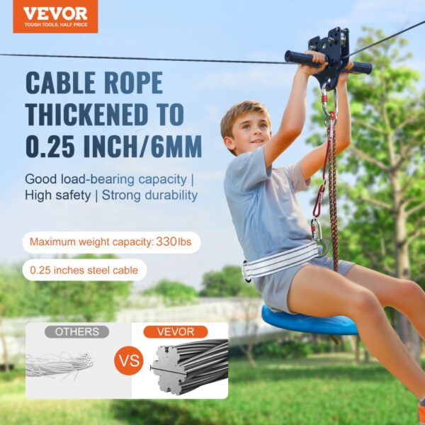 VEVOR Zipline Seilrutsche 18,3 m Seilbahn, Zip Line Kit bis 150 kg, Backyard Zip Line Kit mit Verbessertem Federbremssystem, Seilbahn für Garten, Außenbereich (Nur für Teenager. Nicht für Erwachsene.) – Bild 2