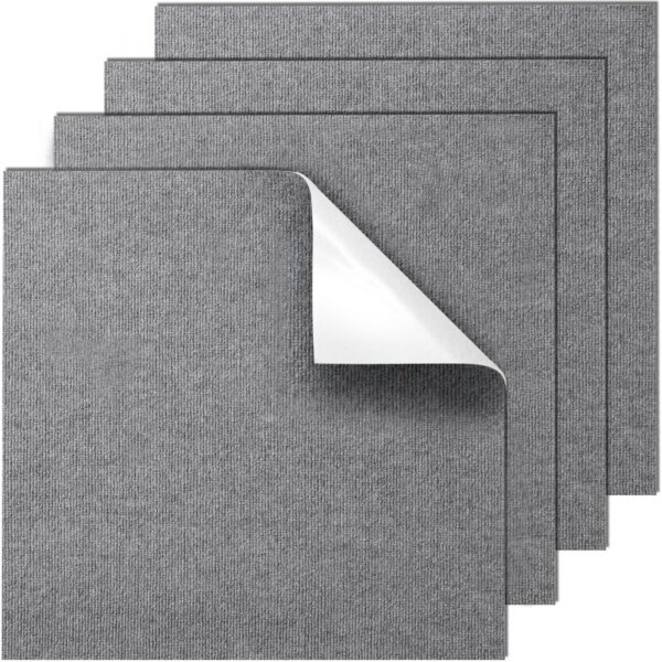 VEVOR Teppichfliesen zum Abziehen und Aufkleben, 61 x 61 cm, selbstklebende Teppichbodenfliesen, weich gepolsterte Teppichfliesen, DIY-Installation für Schlafzimmer, Wohnzimmer, (9 Stk., Hellgrau)