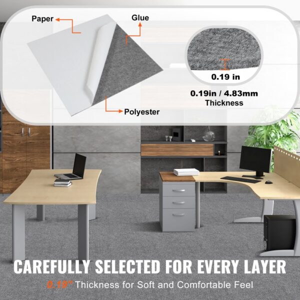 VEVOR Teppichfliesen zum Abziehen und Aufkleben, 61 x 61 cm, selbstklebende Teppichbodenfliesen, weich gepolsterte Teppichfliesen, DIY-Installation für Schlafzimmer, Wohnzimmer, (9 Stk., Hellgrau) – Bild 3