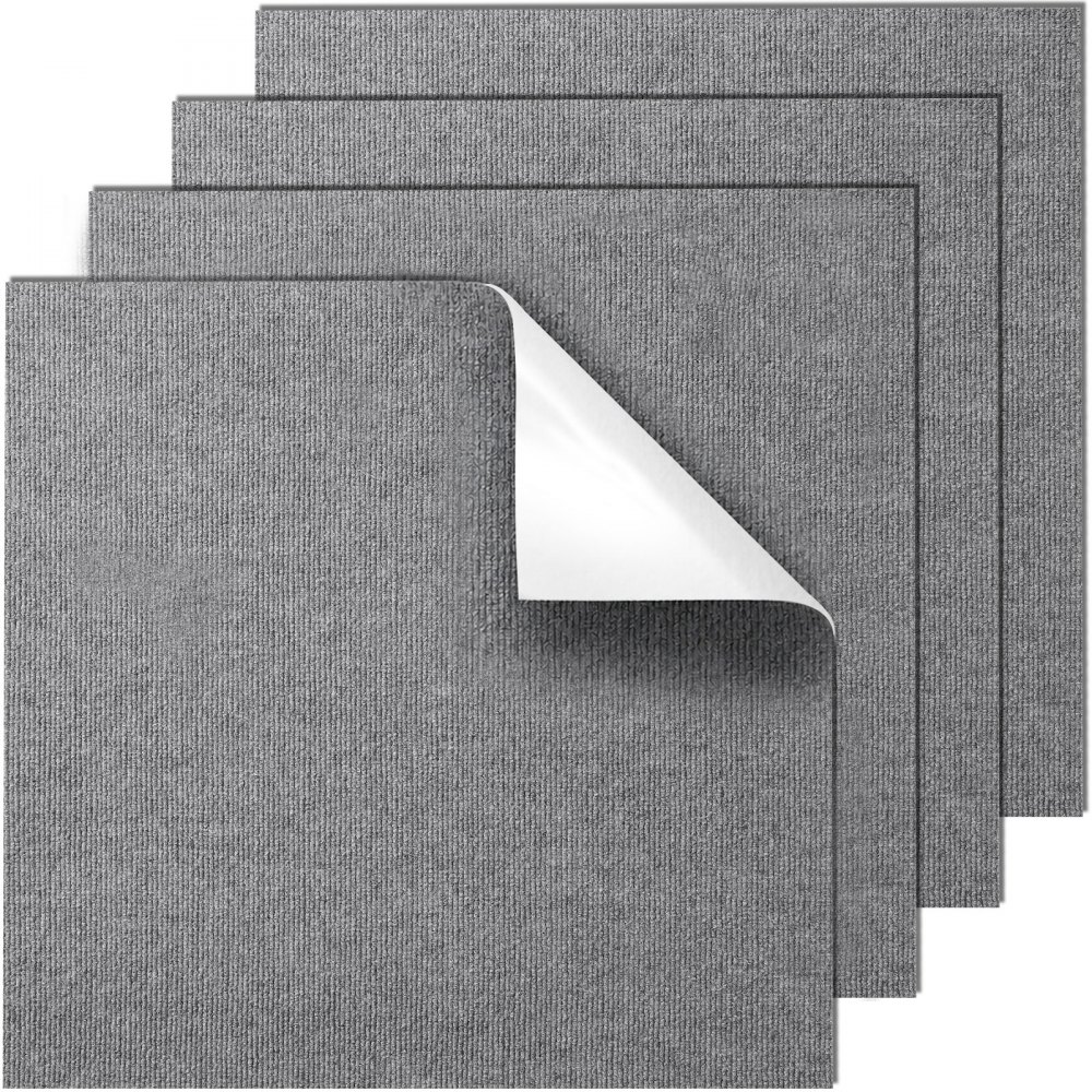 VEVOR Teppichfliesen zum Abziehen und Aufkleben, 61 x 61 cm, selbstklebende Teppichbodenfliesen, weich gepolsterte Teppichfliesen, DIY-Installation für Schlafzimmer, Wohnzimmer, (9 Stk., Hellgrau)