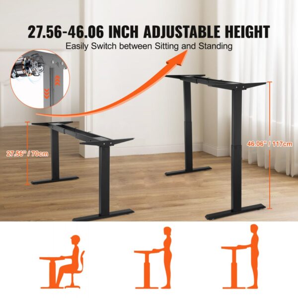 VEVOR Schreibtisch Gestell mit Doppelmotor, einstellbare Höhe von 70-117 cm und Länge 110-178 cm, elektrisches Tischgestell, ergonomische DIY-Arbeitsplatzbasis (nur schwarzer Rahmen) – Bild 4 VEVOR Schreibtisch Gestell mit Doppelmotor, einstellbare Höhe von 70-117 cm und Länge 110-178 cm, elektrisches Tischgestell, ergonomische DIY-Arbeitsplatzbasis (nur schwarzer Rahmen) – Bild 4
