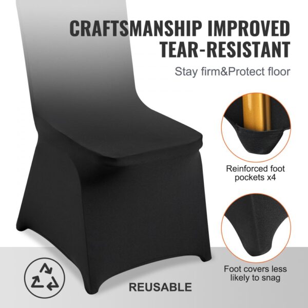 VEVOR Stuhlhussen aus Elastischem Spandex für Klappstühle, Universell Passender Stuhlbezug, Abnehmbare & Waschbare Schonbezüge, für Hochzeiten, Feiertage, Partys, Feiern, Essen (50 Stück, Schwarz) – Bild 5