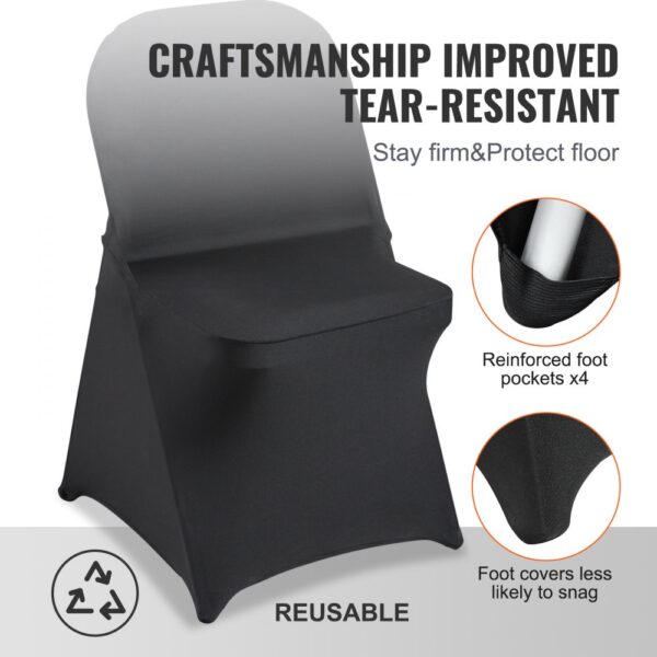 VEVOR Stuhlhussen aus Elastischem Spandex für Klappstühle, Universell Passender Stuhlbezug, Abnehmbare & Waschbare Schonbezüge, für Hochzeiten, Partys, Feiern, Essen (30 Stück, Schwarz) – Bild 5