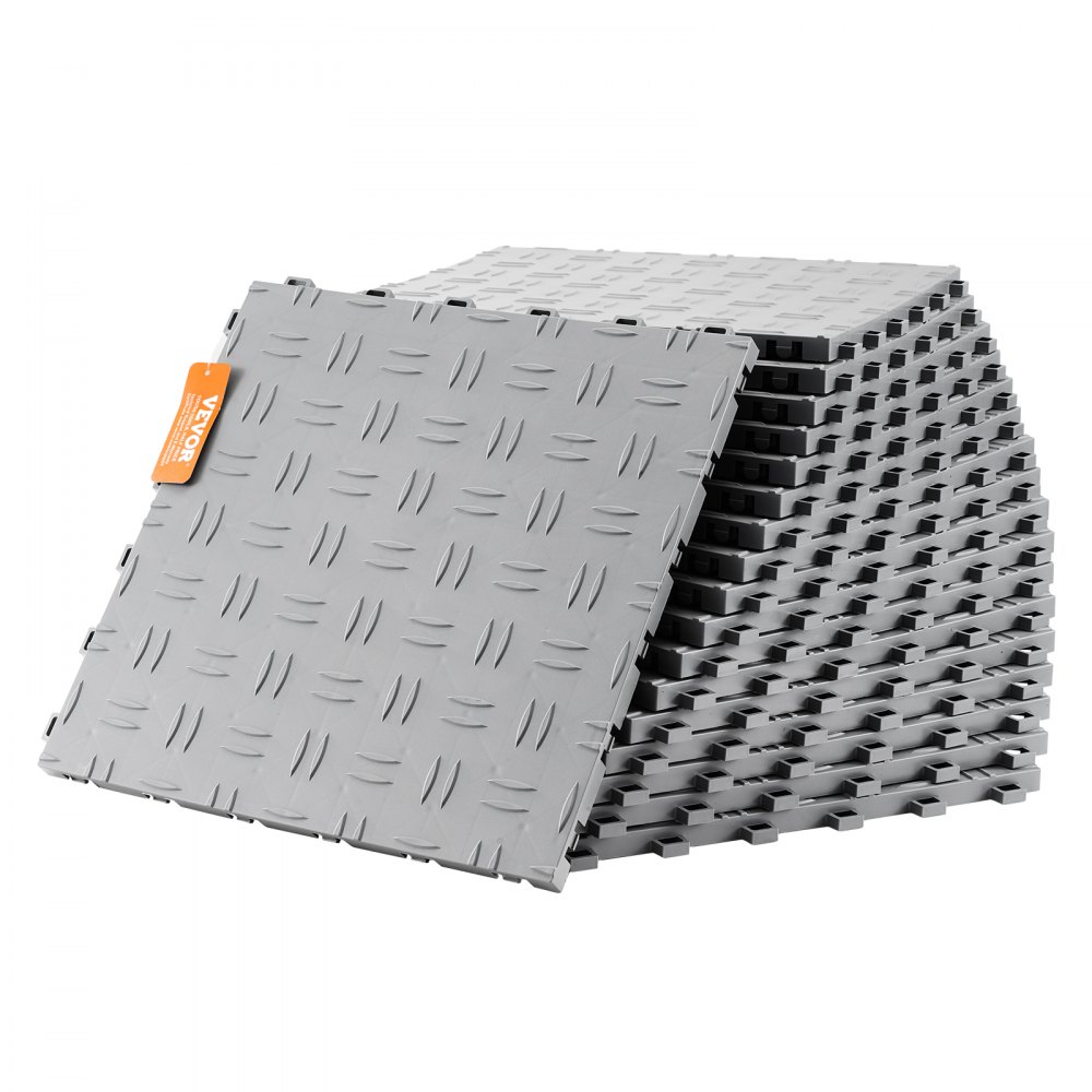 VEVOR Garagen-Bodenbeschläge, 305 x 305 x 13,4 mm, 50er-Set Industrieboden, rutschfeste doppelseitige Struktur-Garagenboden, für Garagen, Keller, Reparaturwerkstätten,Silber