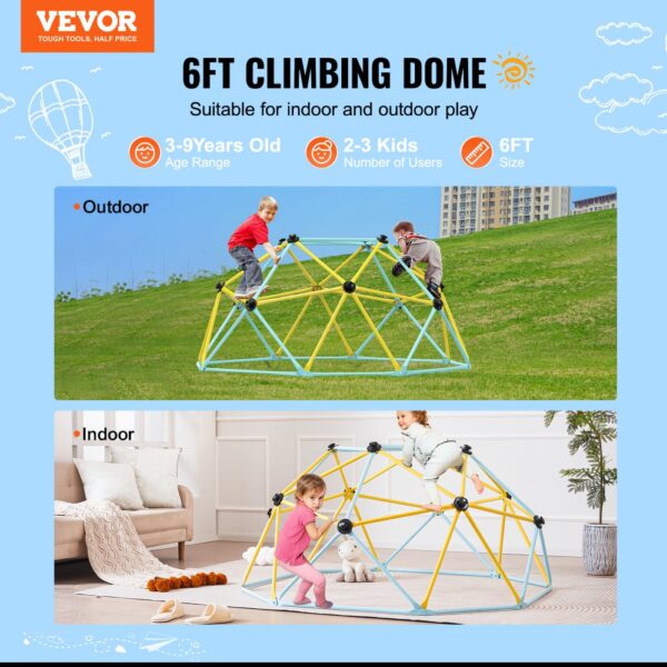 VEVOR Kletterkuppel 1,80 m hohes geometrisches Kletterkuppel-Spielzentrum für Kinder von 3 bis 9 Jahren, Klettergerüst 272 kg Tragfähigkeit, mit Klettergriff, Spielgerät Hinterhof Garten – Bild 2