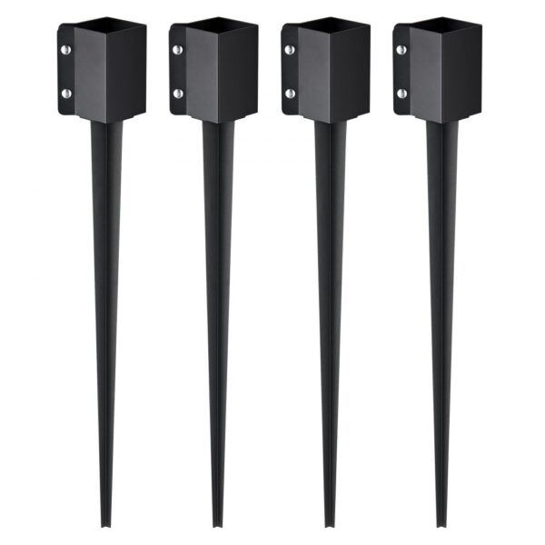 VEVOR Erdspieß für Zaunpfosten, 4er-Pack, 113 x 113 x 914 mm Außendurchmesser (Innendurchmesser 8,9 x 8,9 cm), Metall, schwarz pulverbeschichtet, Erdspieß für Briefkästen, Terrassen, Gartengeländer