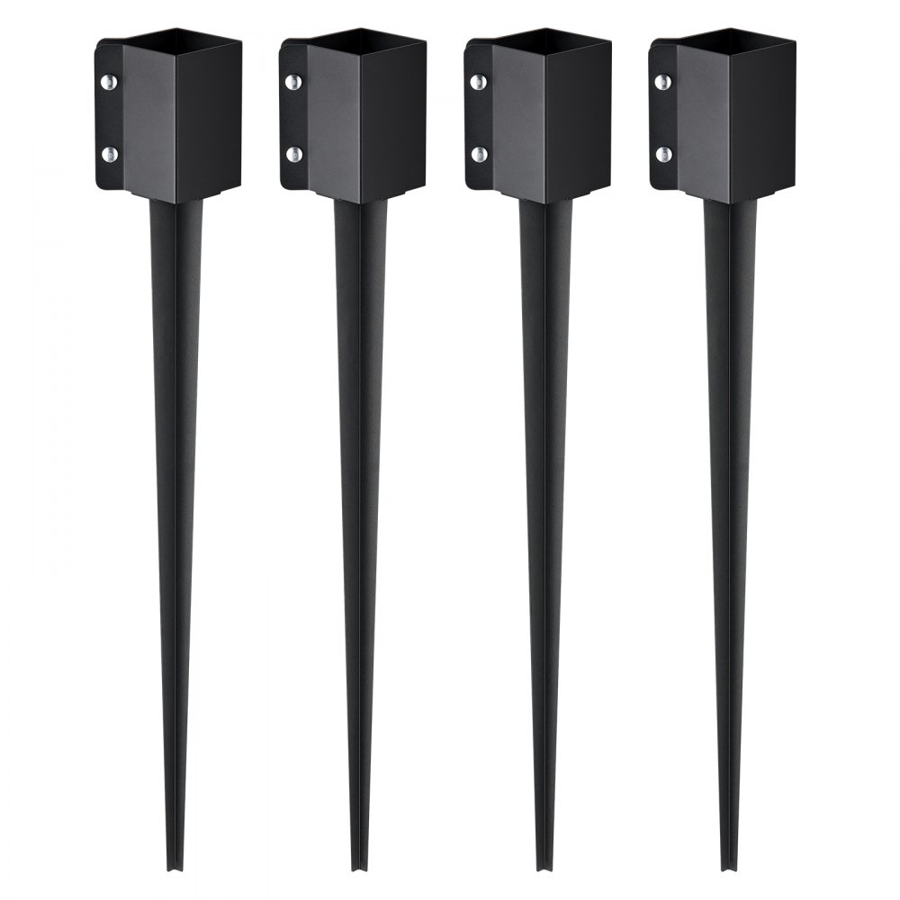 VEVOR Erdspieß für Zaunpfosten, 4er-Pack, 113 x 113 x 914 mm Außendurchmesser (Innendurchmesser 8,9 x 8,9 cm), Metall, schwarz pulverbeschichtet, Erdspieß für Briefkästen, Terrassen, Gartengeländer