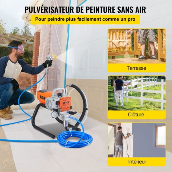 VEVOR Pro Airless-Wandfarbspritzgerät, 1800 W elektrisches Spritzpistolen-Set, einstellbarer Sprühdruck mit Rohr für Wand- und Decken-/Holz- und Metallfarbe – Bild 2