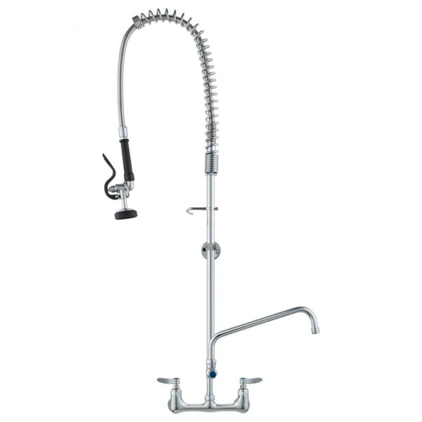 VEVOR Kommerzielle Küchenarmatur Wasserhahn mit Ausziehbarer Vorspülbrause, 118 cm Höhe, 203 mm Mitte, 305 mm Schwenkauslauf, Messing Küchenspülenarmatur zur Wandmontage, für 1/2/3-Fach-Spüle
