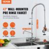 VEVOR Kommerzielle Küchenarmatur Wasserhahn mit Ausziehbarer Vorspülbrause, 118 cm Höhe, 203 mm Mitte, 305 mm Schwenkauslauf, Messing Küchenspülenarmatur zur Wandmontage, für 1/2/3-Fach-Spüle – Bild 2