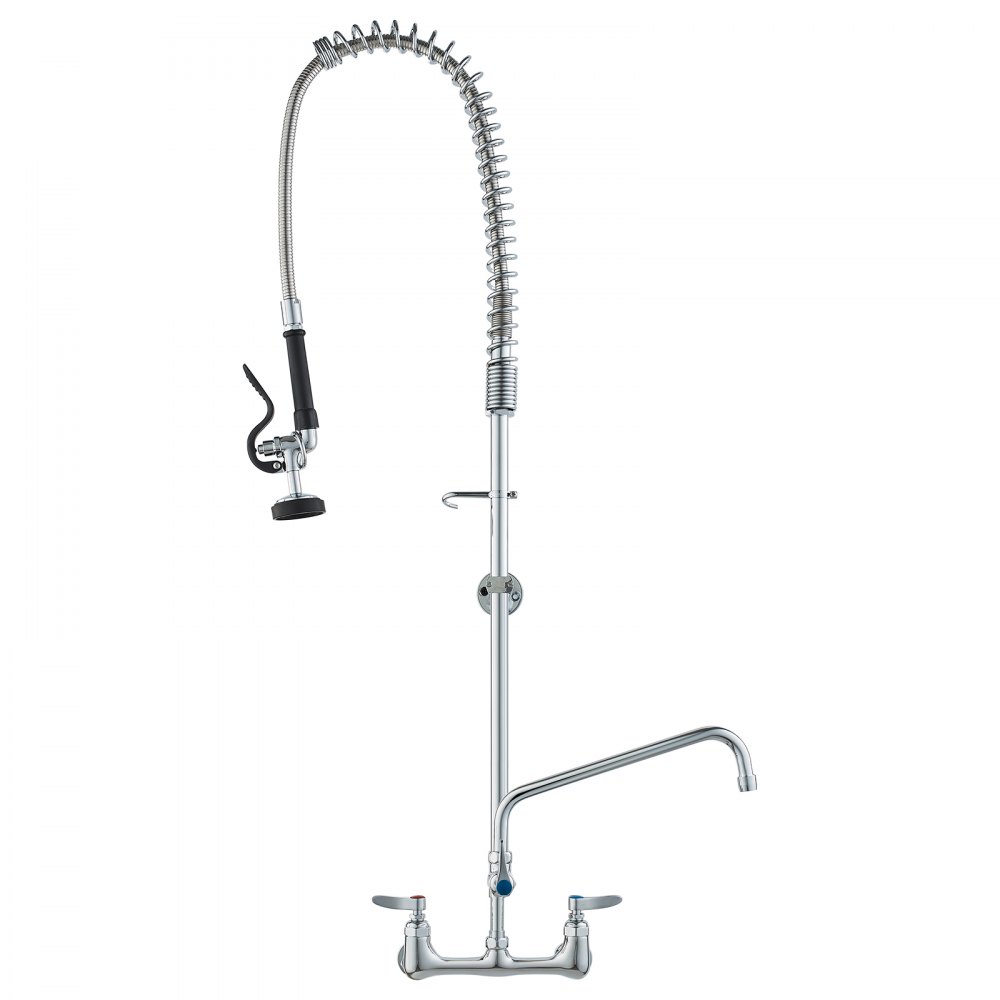 VEVOR Kommerzielle Küchenarmatur Wasserhahn mit Ausziehbarer Vorspülbrause, 118 cm Höhe, 203 mm Mitte, 305 mm Schwenkauslauf, Messing Küchenspülenarmatur zur Wandmontage, für 1/2/3-Fach-Spüle