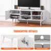 VEVOR Rattan-TV-Ständer, Fernsehschrank Boho-TV-Schrank für 140 cm Fernseher, Retro-TV-Ständer, Rattan-TV-Konsole mit verstellbaren Regalen & 2 Türen, für Wohnzimmer, Medienraum, Weiß – Bild 5