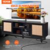 VEVOR Rattan-TV-Ständer für 191 cm Fernseher, Boho-TV-Ständer mit Rattantür, Fernsehschrank mit eingebauter Steckdose, Lagerschrank mit 2 Regalen, moderne TV-Konsole für Wohnzimmer, Schwarz – Bild 2