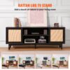 VEVOR Rattan-TV-Ständer für 191 cm Fernseher, Boho-TV-Ständer mit Rattantür, Fernsehschrank mit eingebauter Steckdose, Lagerschrank mit 2 Regalen, moderne TV-Konsole für Wohnzimmer, Schwarz – Bild 3