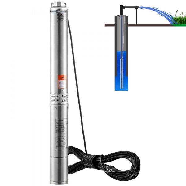 VEVOR Tiefbrunnen-Tauchpumpe, 750 W, 230 V, 60 Hz, 7,1 m³/h max. Durchfluss, 75 m max. Förderhöhe, mit 9,1 m Stromkabel, Edelstahl-Wasserpumpe für Industrie, Bewässerung und Heimgebrauch, IP68-Wasserschutzklasse VEVOR Tiefbrunnen-Tauchpumpe, 750 W, 230 V, 60 Hz, 7,1 m³/h max. Durchfluss, 75 m max. Förderhöhe, mit 9,1 m Stromkabel, Edelstahl-Wasserpumpe für Industrie, Bewässerung und Heimgebrauch, IP68-Wasserschutzklasse