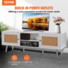 VEVOR Rattan-TV-Ständer für 165 cm Fernseher, Boho-TV-Ständer mit Rattantür, Fernsehschrank mit eingebauter Steckdose und USB-Anschlüssen, moderne TV-Konsole für Wohnzimmer, Medienraum, weiß – Bild 2