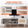 VEVOR Rattan-TV-Ständer für 165 cm Fernseher, Boho-TV-Ständer mit Rattantür, Fernsehschrank mit eingebauter Steckdose und USB-Anschlüssen, moderne TV-Konsole für Wohnzimmer, Medienraum, weiß – Bild 5
