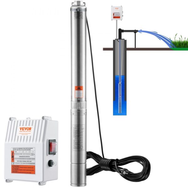 VEVOR Tiefbrunnen-Tauchpumpe, 1500 W, 230 V, 50 Hz, 9,8 m³/h, 108 m Förderhöhe