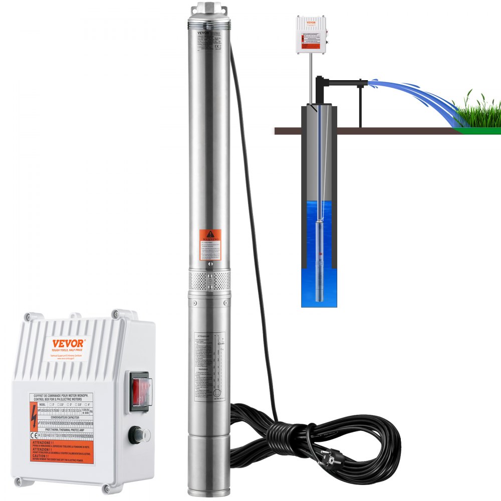 VEVOR Tiefbrunnen-Tauchpumpe, 1500 W, 230 V, 50 Hz, 9,8 m³/h, 108 m Förderhöhe