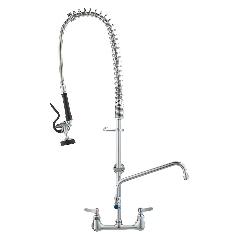 VEVOR Kommerzieller Wasserhahn mit Vorspülbrause, 915 Höhe, 30,5 cm Schwenkauslauf, Küchenspülenarmatur zur Wandmontage, Gerät aus Messing mit Ausziehbarer Brause, für 1/2/3-Fach-Spüle