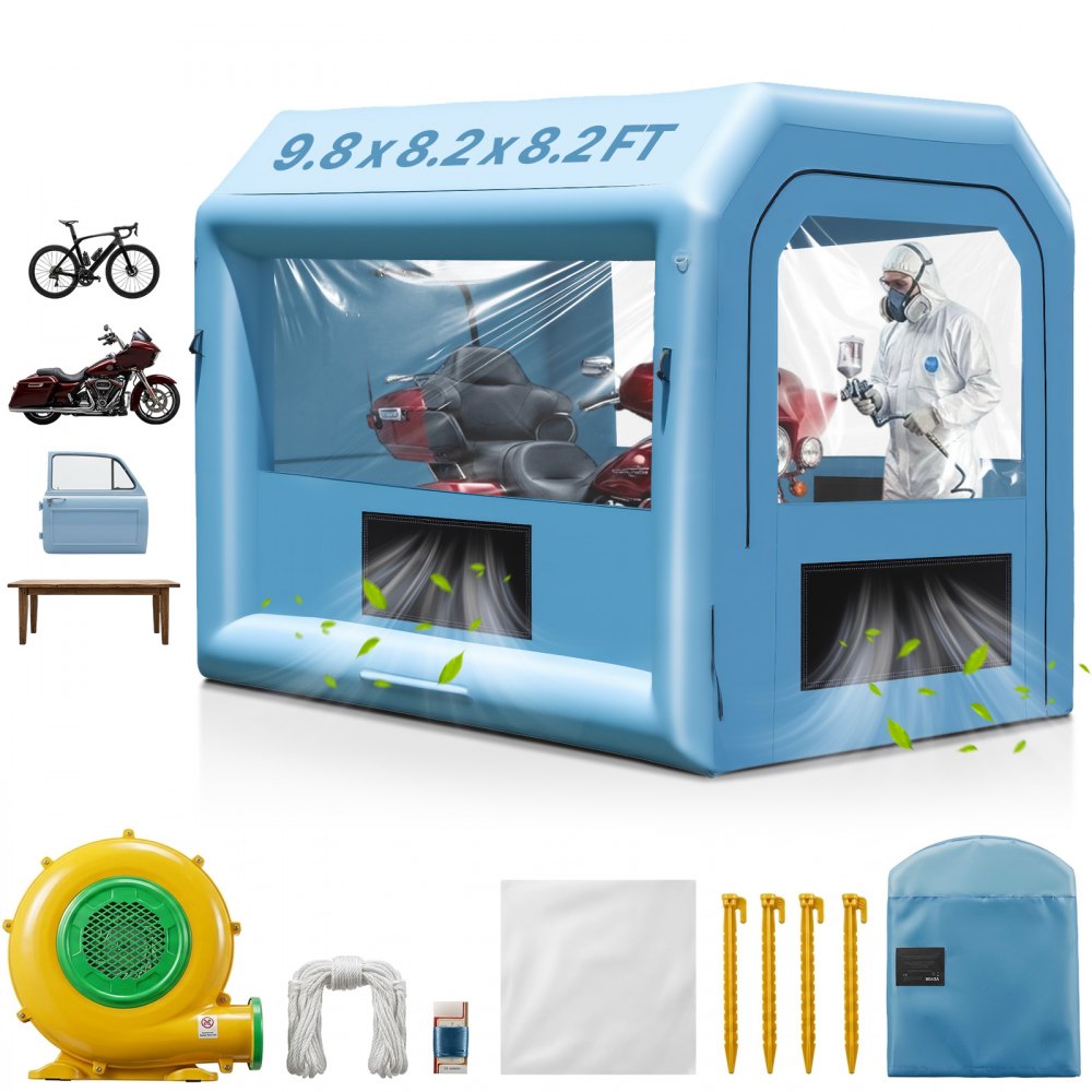 VEVOR Aufblasbare Lackierkabine, 3x2,5x2,5 m Aufblasbare Spritzkabine, mit 550 W Gebläse & Luftfiltersystem, Tragbare Autolackierkabine zum Lackieren von Motorrädern, Fahrrädern Kleinen Möbeln