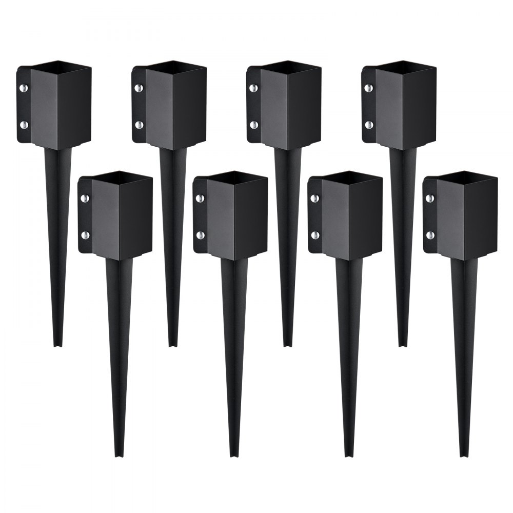VEVOR Erdspieß für Zaunpfosten, 8er-Pack, 61 x 10 x 10 cm Außendurchmesser (Innendurchmesser 8,9 x 8,9 cm), Metall, schwarz pulverbeschichtet, Erdspieß für Briefkästen, Terrassen, Gartengeländer