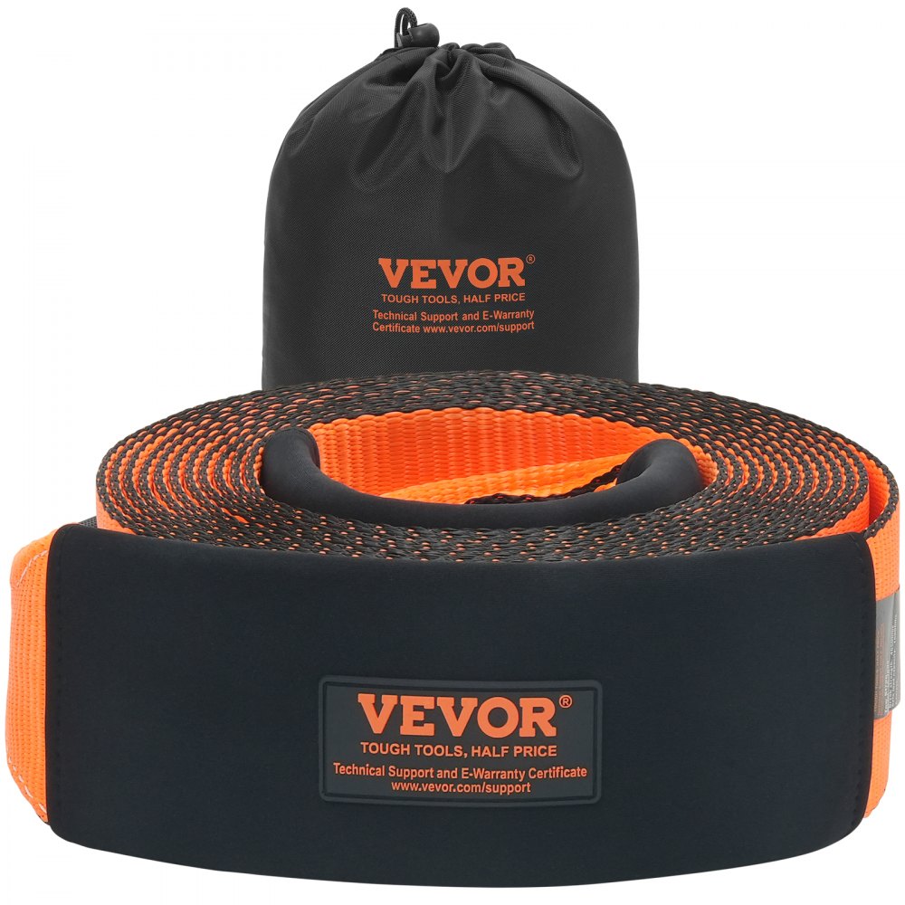 VEVOR Abschleppgurt 101,6 mm x 9,1 m, 21092 kg Bruchfestigkeit, dreifach verstärkte Schlaufengurte, Abschleppen und Bergen im Gelände, extreme Wetterbeständigkeit, Schutzhüllen und Aufbewahrungstasche