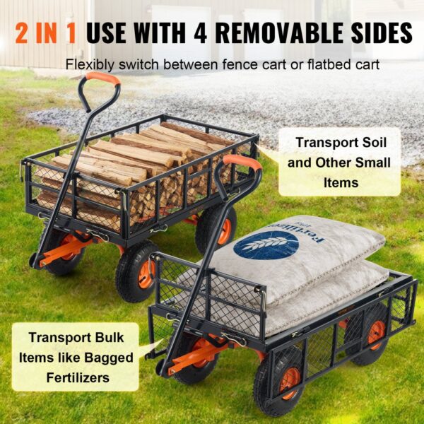 VEVOR Gartenkarre, Gartenwagen aus Metall mit einfach zu montierendem Rahmen, kippbarer Bollerwagen mit umwandelbarem 2-in-1-Griff, Allzweckschubkarre mit 400 kg Tragfähigkeit, 25,4 cm Reifen – Bild 4