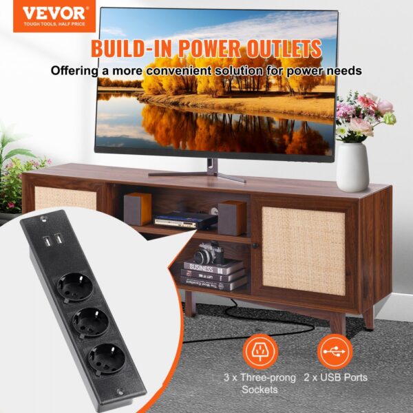 VEVOR Rattan-TV-Ständer 191cm Fernseher Boho-TV-Schrank Fernsehschrank Walnuss – Bild 2