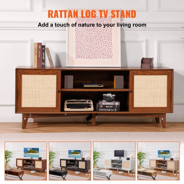 VEVOR Rattan-TV-Ständer 191cm Fernseher Boho-TV-Schrank Fernsehschrank Walnuss – Bild 3