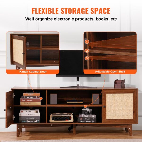 VEVOR Rattan-TV-Ständer 191cm Fernseher Boho-TV-Schrank Fernsehschrank Walnuss – Bild 5