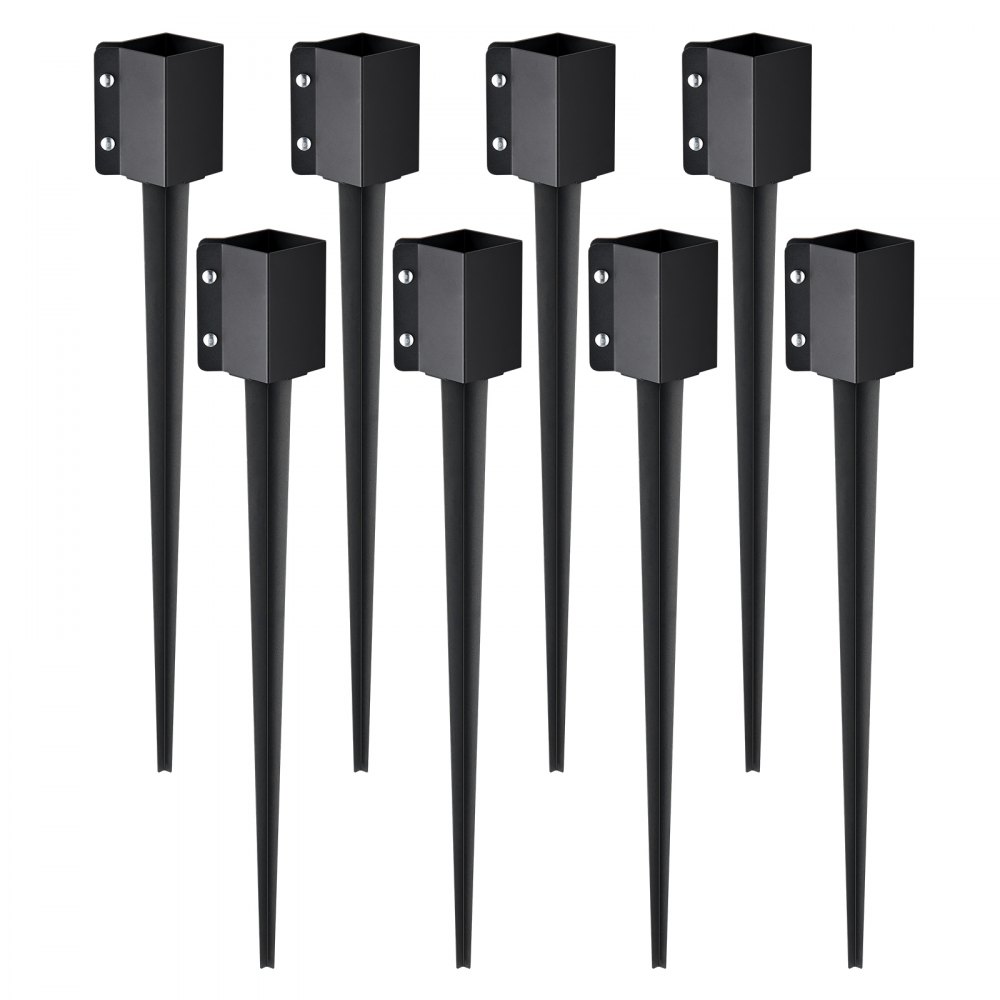 VEVOR Erdspieß für Zaunpfosten, 8er-Pack, 113 x 113 x 914 mm Außendurchmesser (Innendurchmesser 8,9 x 8,9 cm), Metall, schwarz pulverbeschichtet, Erdspieß für Briefkästen, Terrassen, Gartengeländer