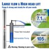 VEVOR Tiefbrunnen-Tauchpumpe, 1100 W, 230 V, 50 Hz, 7,1 m³/h max. Durchfluss, 105 m max. Förderhöhe mit 19,4 m Stromkabel, Edelstahl-Wasserpumpen für industrielle Bewässerung und den Heimgebrauch, IP68-Wasserschutzklasse – Bild 3