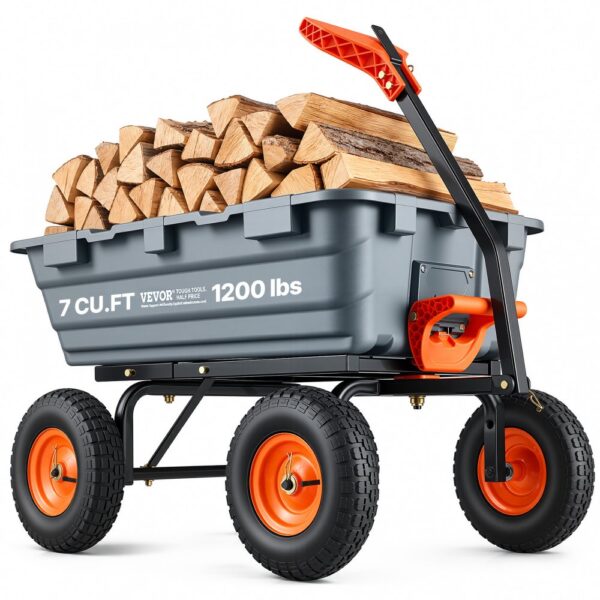 VEVOR Transportwagen, Gartenkarre mit leicht zu montierendem Stahlrahmen, Gartenwagen mit umwandelbarem 2-in-1-Griff, Mehrzweck-Schubkarre mit 680 kg Kapazität, 33 cm Reifen