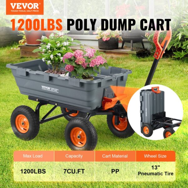 VEVOR Transportwagen, Gartenkarre mit leicht zu montierendem Stahlrahmen, Gartenwagen mit umwandelbarem 2-in-1-Griff, Mehrzweck-Schubkarre mit 680 kg Kapazität, 33 cm Reifen – Bild 2