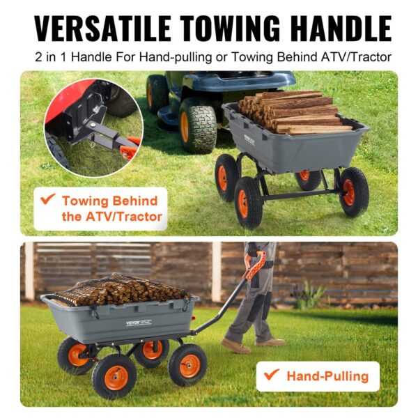 VEVOR Transportwagen, Gartenkarre mit leicht zu montierendem Stahlrahmen, Gartenwagen mit umwandelbarem 2-in-1-Griff, Mehrzweck-Schubkarre mit 680 kg Kapazität, 33 cm Reifen – Bild 3