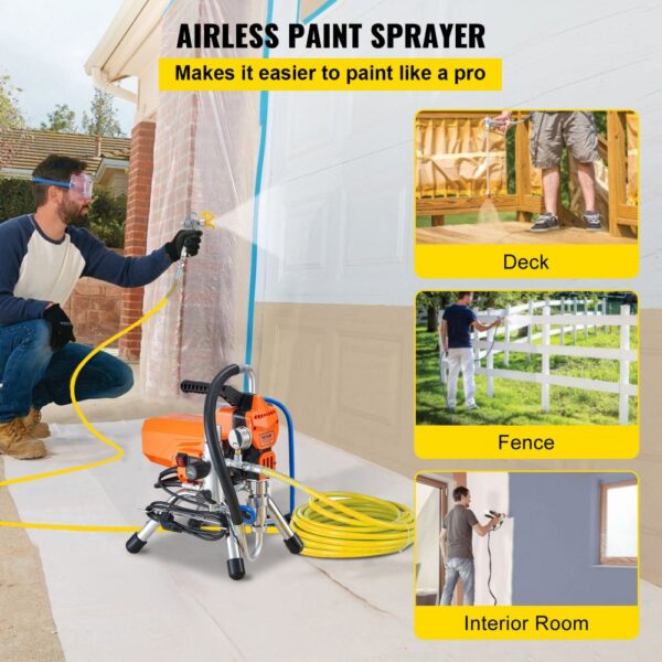 VEVOR Airless-Spritzgerät mit Hochdruckschlauch, 2200-W-Wandstreichpistole, 3000 PSI, 2 l/min, bürstenloser Motor im Lieferumfang enthalten, für Innen- und Außenanstriche, Zaunzubehör – Bild 2