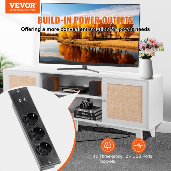VEVOR Rattan-TV-Ständer 191cm Fernseher Boho-TV-Schrank Weiß Fernsehschrank – Bild 2