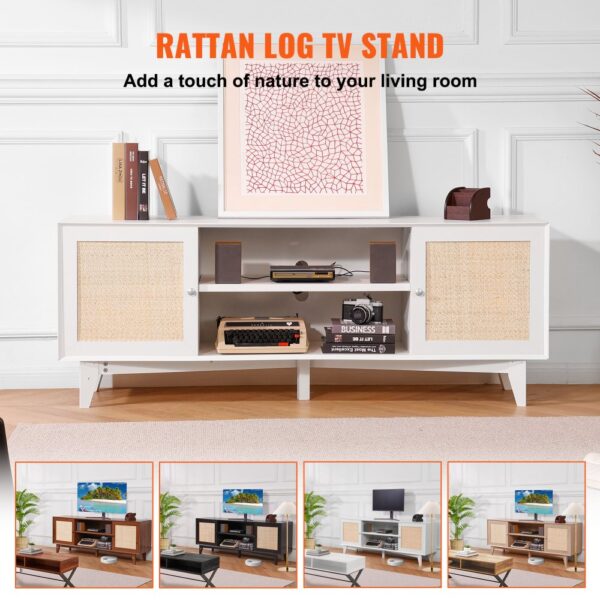 VEVOR Rattan-TV-Ständer 191cm Fernseher Boho-TV-Schrank Weiß Fernsehschrank – Bild 3