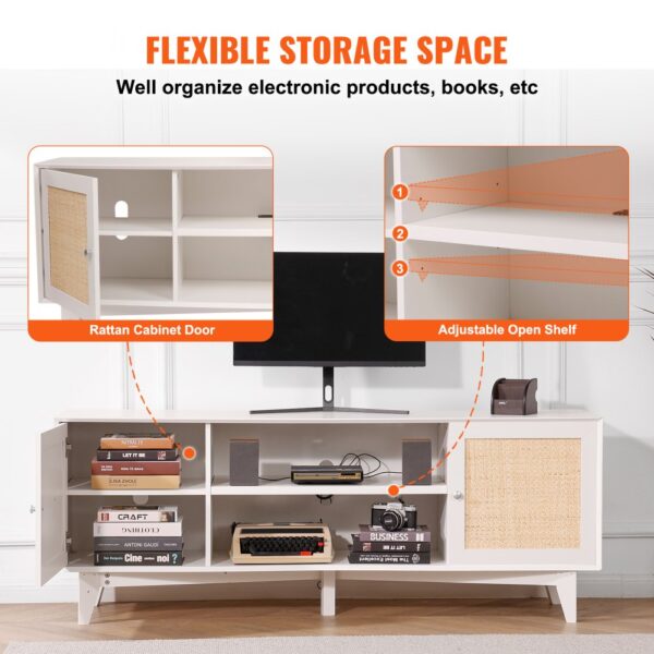 VEVOR Rattan-TV-Ständer 191cm Fernseher Boho-TV-Schrank Weiß Fernsehschrank – Bild 5