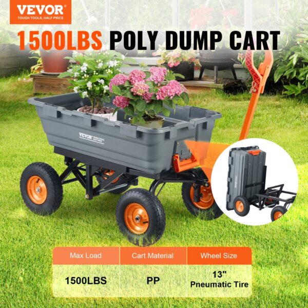 VEVOR Transportwagen, Gartenkarre mit leicht zu montierendem Stahlrahmen, Gartenwagen mit umwandelbarem 2-in-1-Griff, Mehrzweck-Schubkarre mit 680 Tragfähigekit, ca. 33 cm Reifen – Bild 2 VEVOR Transportwagen, Gartenkarre mit leicht zu montierendem Stahlrahmen, Gartenwagen mit umwandelbarem 2-in-1-Griff, Mehrzweck-Schubkarre mit 680 Tragfähigekit, ca. 33 cm Reifen – Bild 2