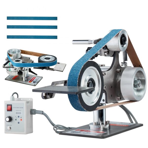 VEVOR Bandschleifmaschine 550 W mit variabler Geschwindigkeit und VFD, 762 x 25,4 mm Bandpolierer, Polier- und Schleifmaschine mit 2 Schleifformen und 3 Schleifbändern für Metallbearbeitung VEVOR Bandschleifmaschine 550 W mit variabler Geschwindigkeit und VFD, 762 x 25,4 mm Bandpolierer, Polier- und Schleifmaschine mit 2 Schleifformen und 3 Schleifbändern für Metallbearbeitung