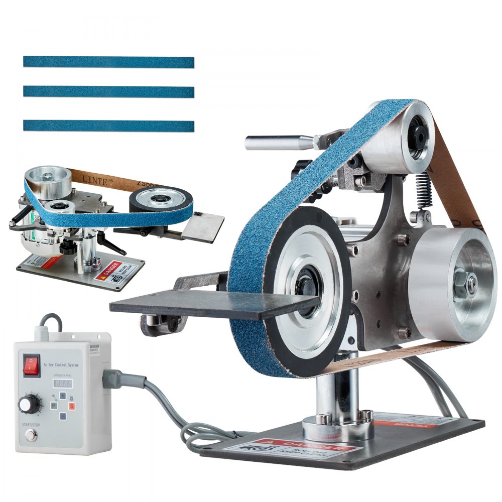 VEVOR Bandschleifmaschine 550 W mit variabler Geschwindigkeit und VFD, 762 x 25,4 mm Bandpolierer, Polier- und Schleifmaschine mit 2 Schleifformen und 3 Schleifbändern für Metallbearbeitung