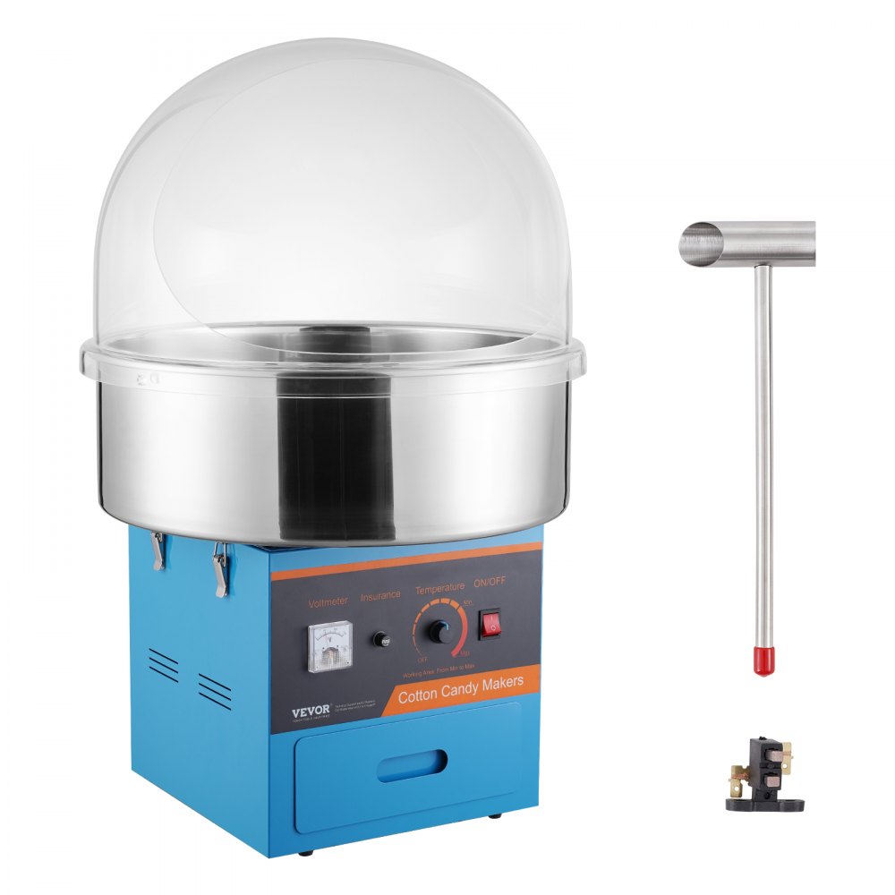 VEVOR Elektrische Zuckerwattemaschine, 1 kW Zuckerwattegeräte, Kommerzielle Zuckerwattemaschine mit Abdeckung, Edelstahlschüssel, Zuckerschaufel, Schublade, für Kindergeburtstage, Familienfeiern, Blau