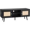 VEVOR Rattan-TV-Ständer, Fernsehschrank Boho-TV-Schrank für 140 cm Fernseher, Retro-TV-Ständer, Rattan-TV-Konsole mit verstellbaren Regalen & 2 Türen, für Wohnzimmer, Medienraum, Schwarz