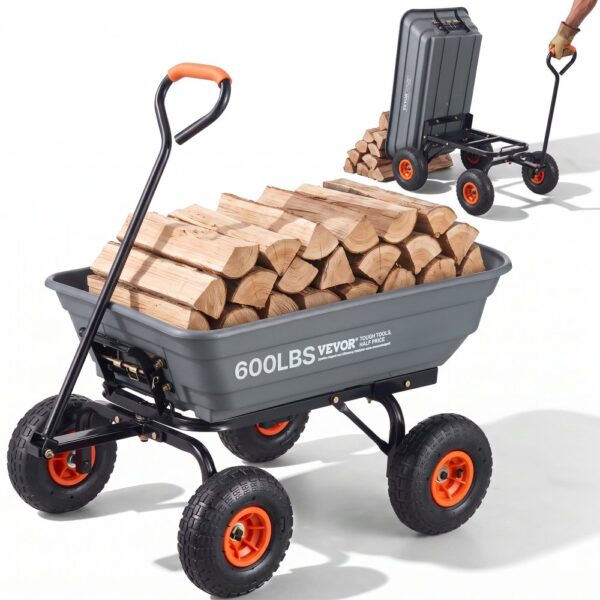 VEVOR Transportwagen, Gartenkarre mit leicht zu montierendem Stahlrahmen, Gartenwagen mit umwandelbarem 2-in-1-Griff, Mehrzweck-Schubkarre mit 270 kg Tragkraft, 25,4 cm Reifen