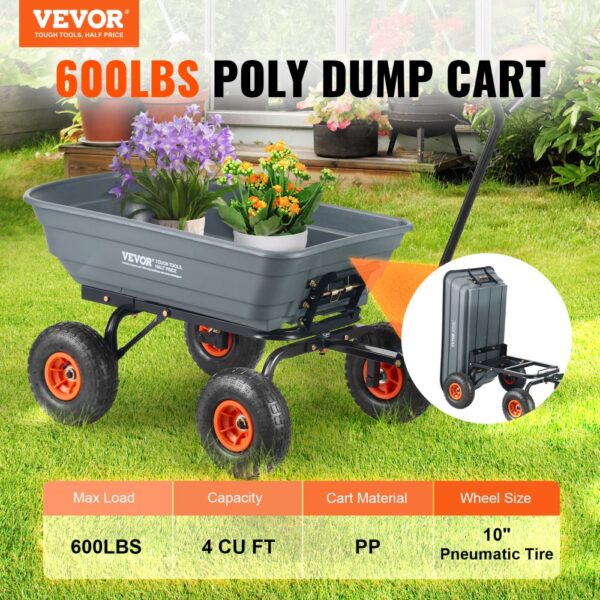 VEVOR Transportwagen, Gartenkarre mit leicht zu montierendem Stahlrahmen, Gartenwagen mit umwandelbarem 2-in-1-Griff, Mehrzweck-Schubkarre mit 270 kg Tragkraft, 25,4 cm Reifen – Bild 2