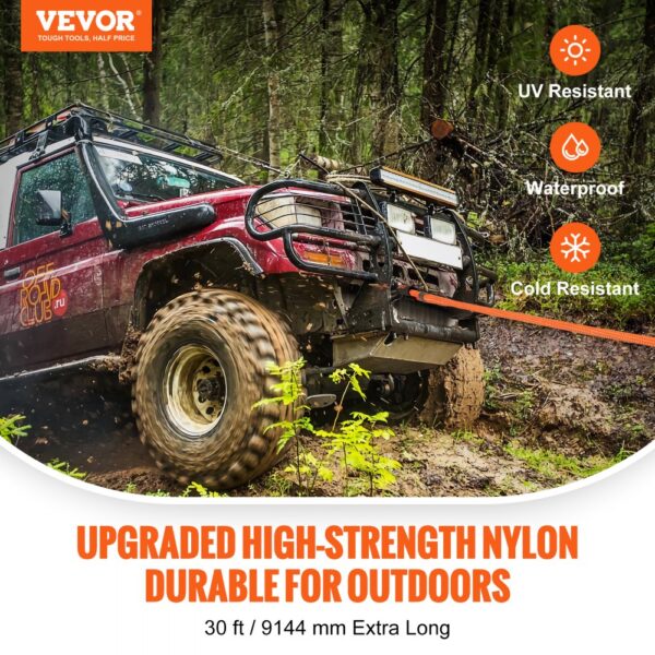 VEVOR 25 mm x 9 m Abschleppseil 17237 kg, Hochleistungs-Offroad-Abschleppgurt, Extrem belastbarer Bergegurt mit 30 % Elastizitätsenergie für Jeep Auto LKW ATV UTV SUV Traktor – Bild 2